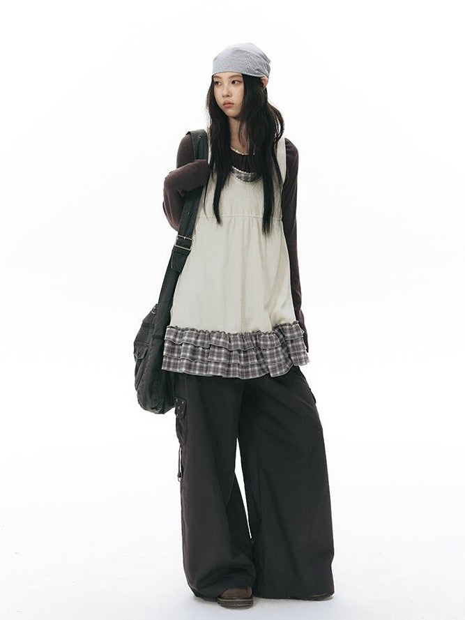NAPSNAPS Girlish Patchwork Knit A Line Sleeveless Women&