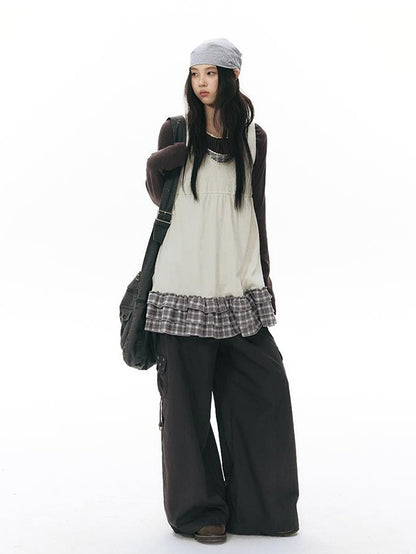 NAPSNAPS Girlish Patchwork Knit A Line Sleeveless Women&