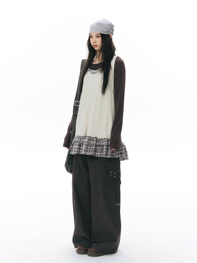 NAPSNAPS Girlish Patchwork Knit A Line Sleeveless Women&