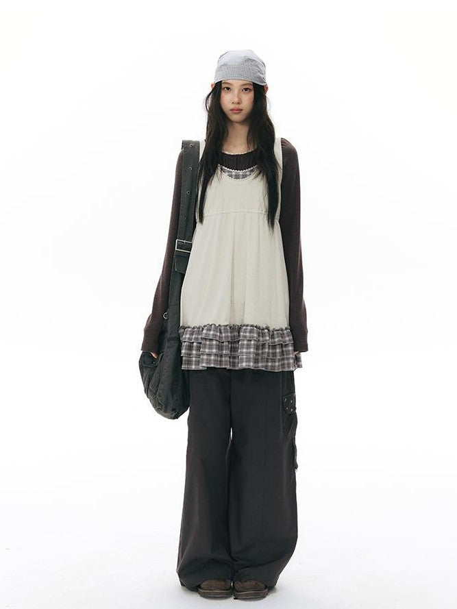 NAPSNAPS Girlish Patchwork Knit A Line Sleeveless Women&