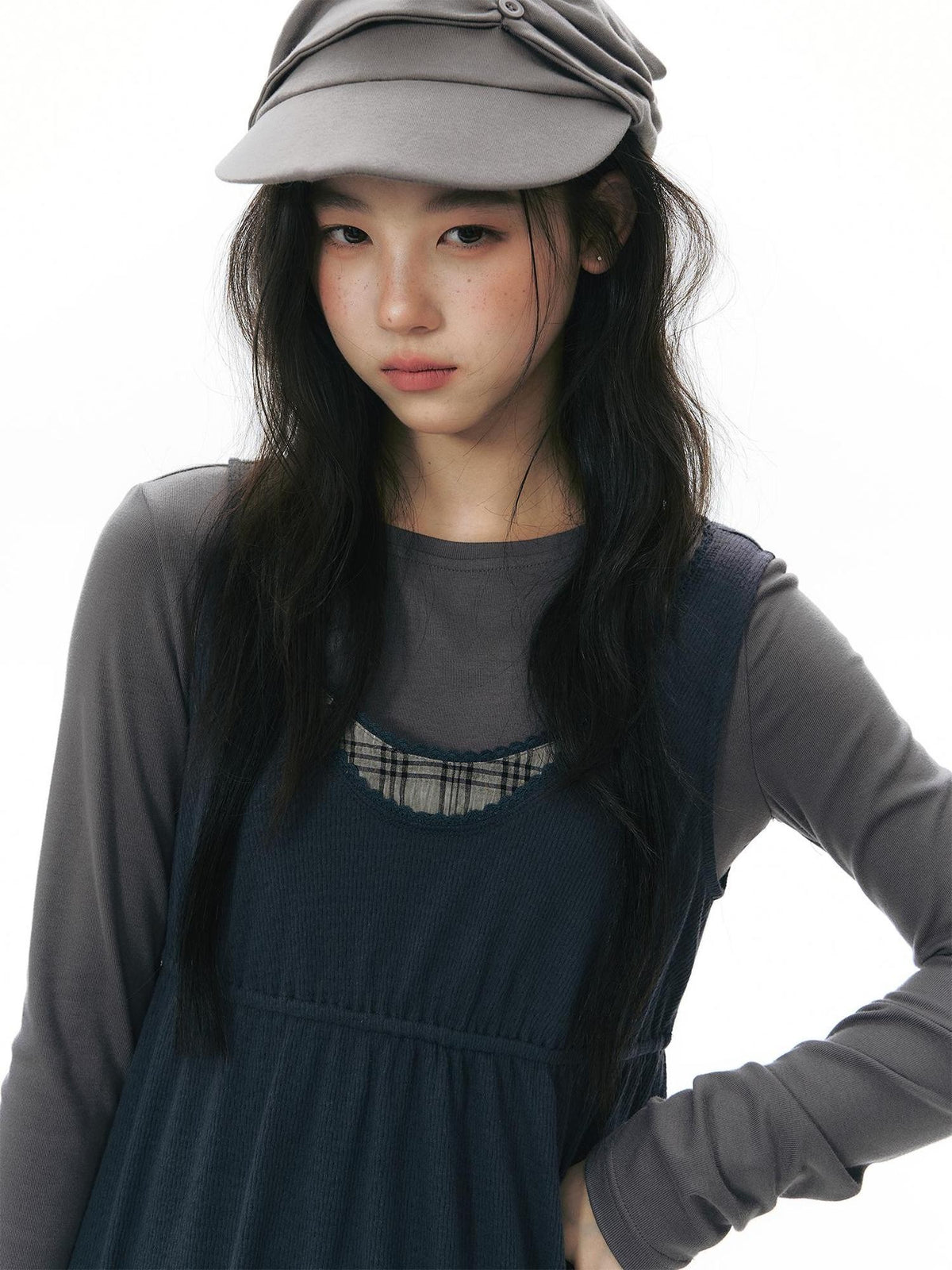 NAPSNAPS Girlish Patchwork Knit A Line Sleeveless Women&