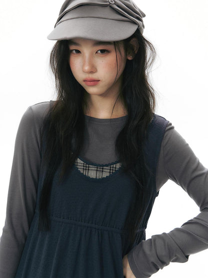 NAPSNAPS Girlish Patchwork Knit A Line Sleeveless Women&