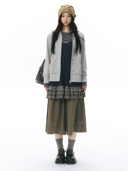 NAPSNAPS Girlish Patchwork Knit A Line Sleeveless Women&