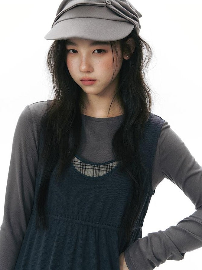 NAPSNAPS Girlish Patchwork Knit A Line Sleeveless Women&