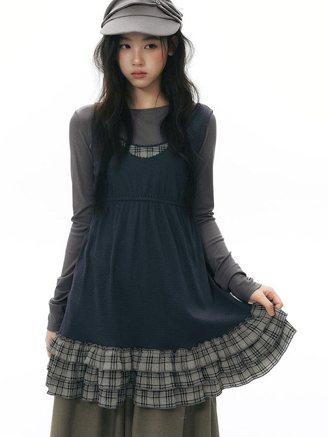 NAPSNAPS Girlish Patchwork Knit A Line Sleeveless Women&