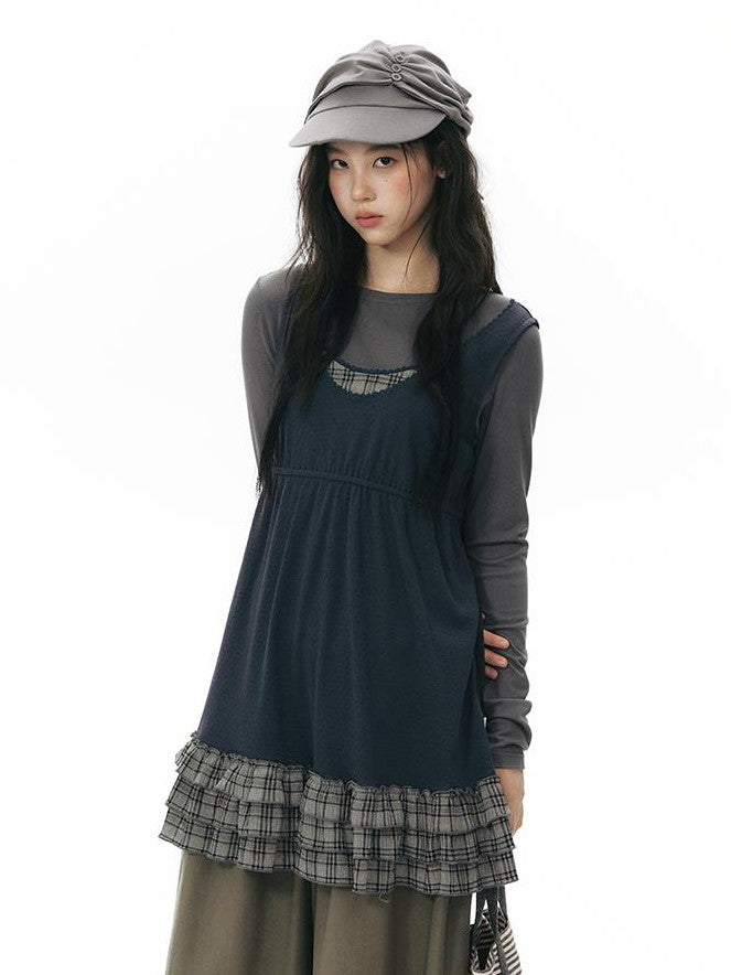 NAPSNAPS Girlish Patchwork Knit A Line Sleeveless Women&