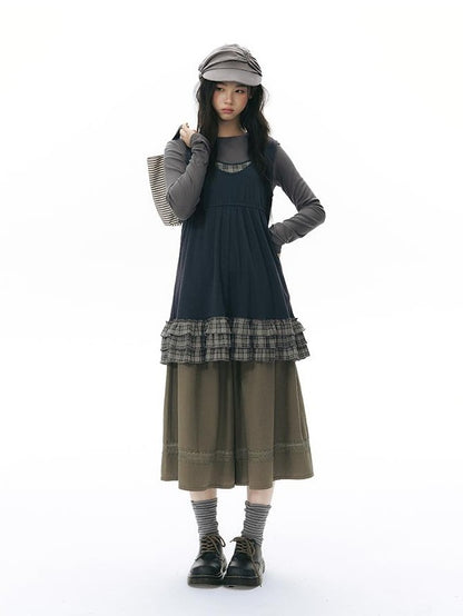 NAPSNAPS Girlish Patchwork Knit A Line Sleeveless Women&