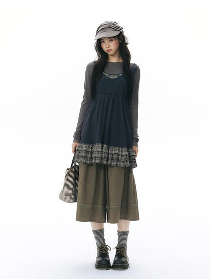NAPSNAPS Girlish Patchwork Knit A Line Sleeveless Women&