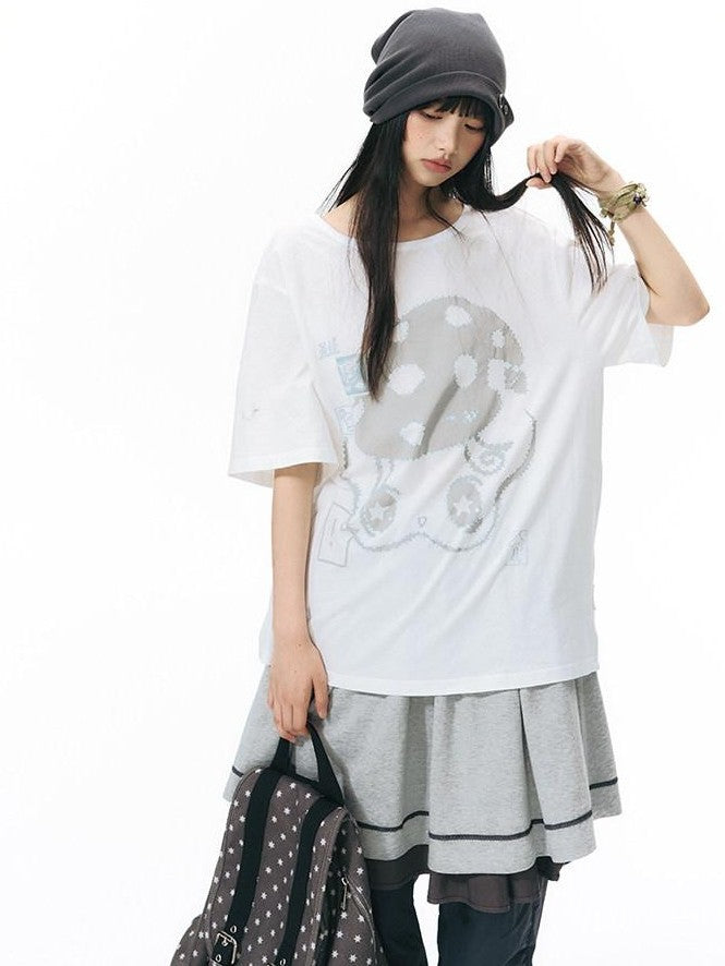 NAPSNAPS Girlish Star Print Loose Fit Women&