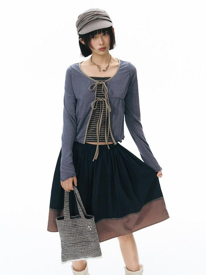 NAPSNAPS Girlish Vintage Lace Trim Striped Beaded Envelope Women&