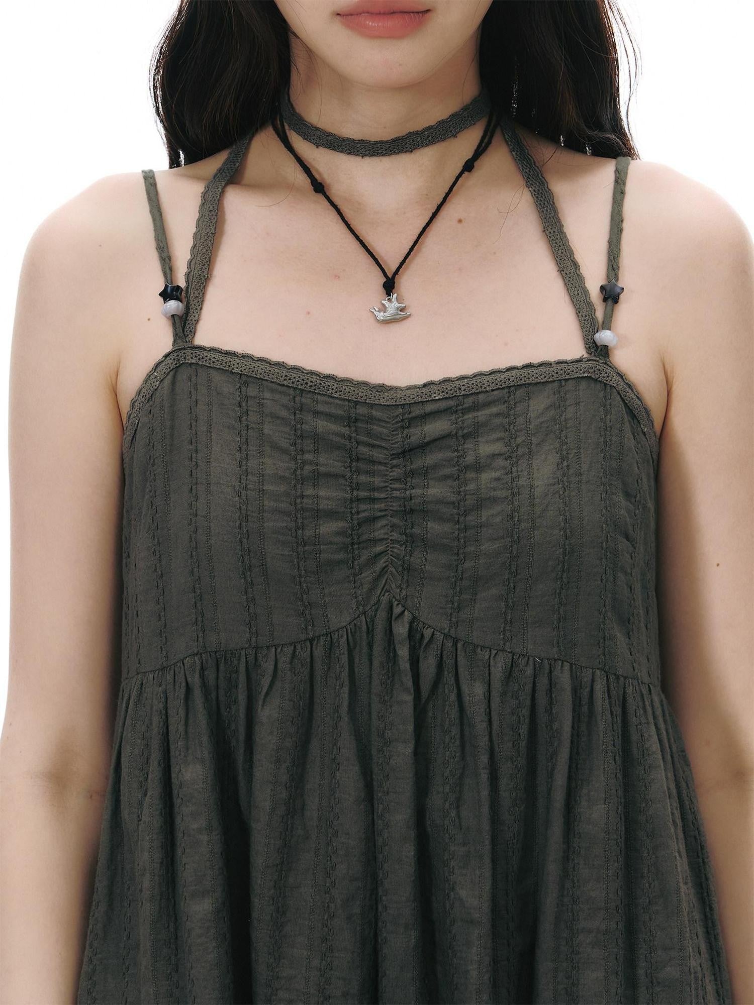 NAPSNAPS Girly Lace Trim Halter High Waist A Line Women&