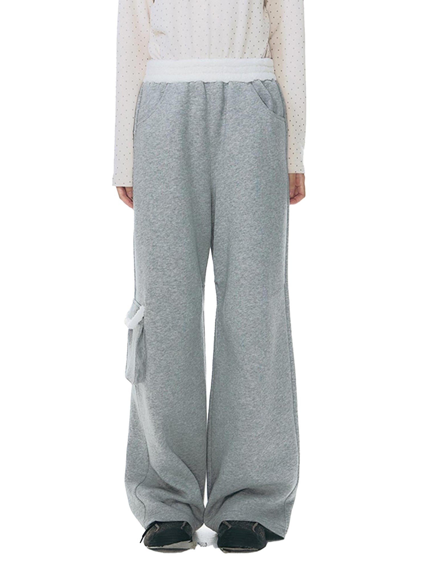 NAPSNAPS Gray Asymmetrical Spliced Plush Waist 3D Pockets Women&