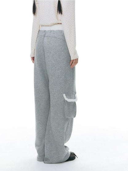 NAPSNAPS Gray Asymmetrical Spliced Plush Waist 3D Pockets Women&