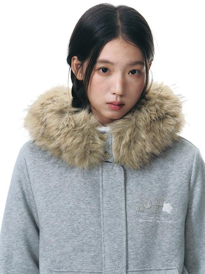 NAPSNAPS Gray Asymmetrical Spliced Plush Waist 3D Pockets Women&