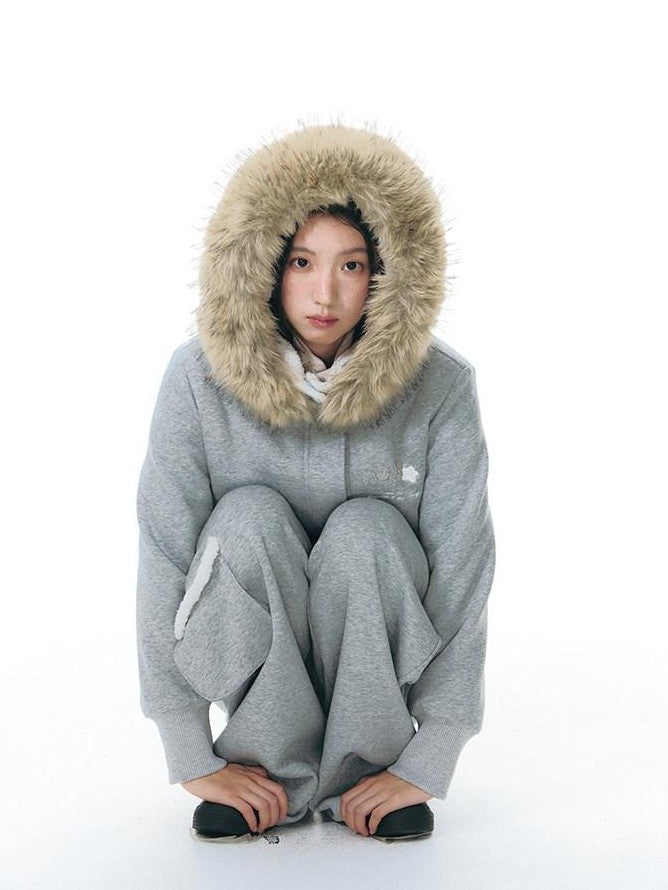 NAPSNAPS Gray Asymmetrical Spliced Plush Waist 3D Pockets Women&