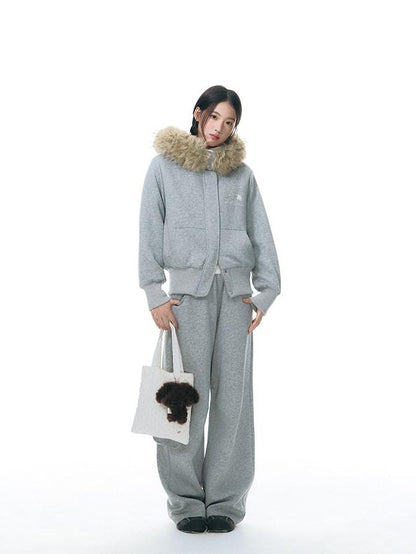 NAPSNAPS Gray Asymmetrical Spliced Plush Waist 3D Pockets Women&
