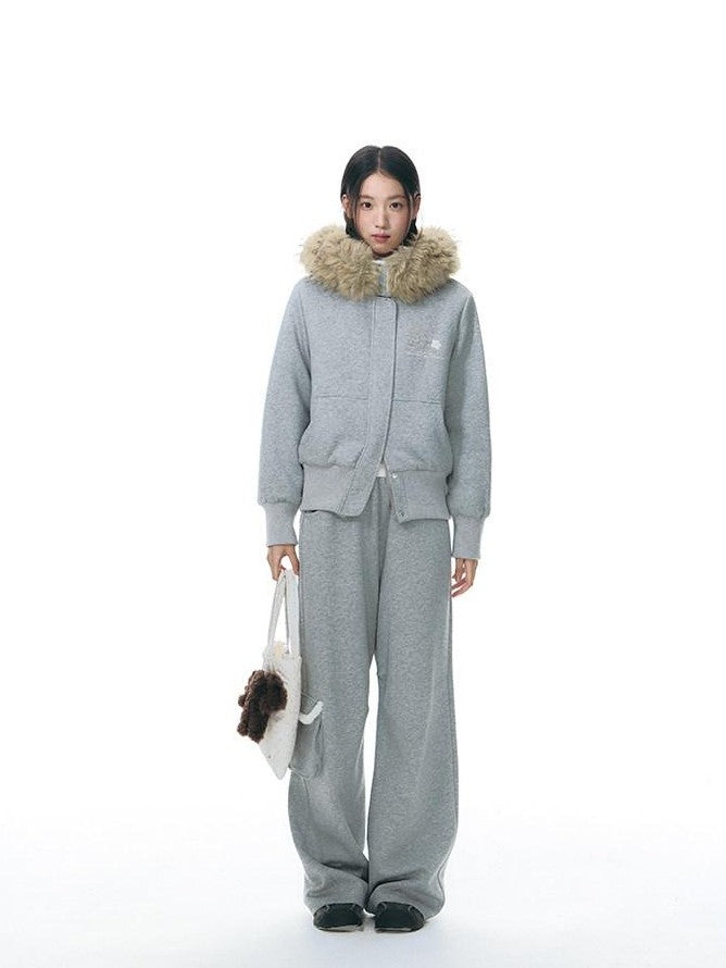 NAPSNAPS Gray Asymmetrical Spliced Plush Waist 3D Pockets Women&