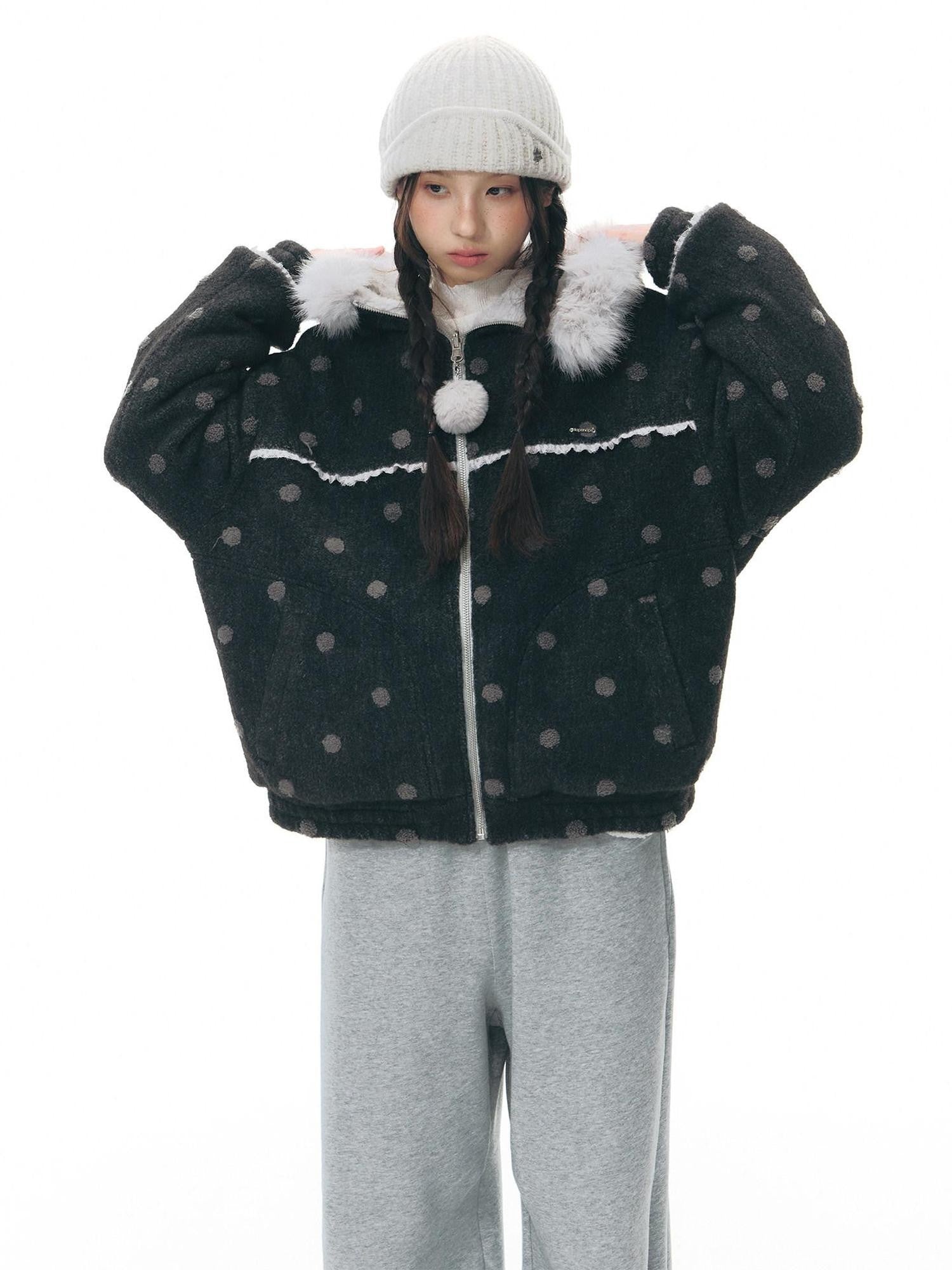 NAPSNAPS Gray Asymmetrical Spliced Plush Waist 3D Pockets Women&