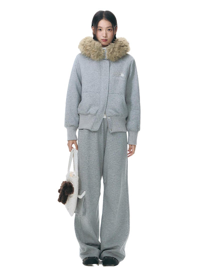 NAPSNAPS Gray Asymmetrical Spliced Plush Waist 3D Pockets Women&