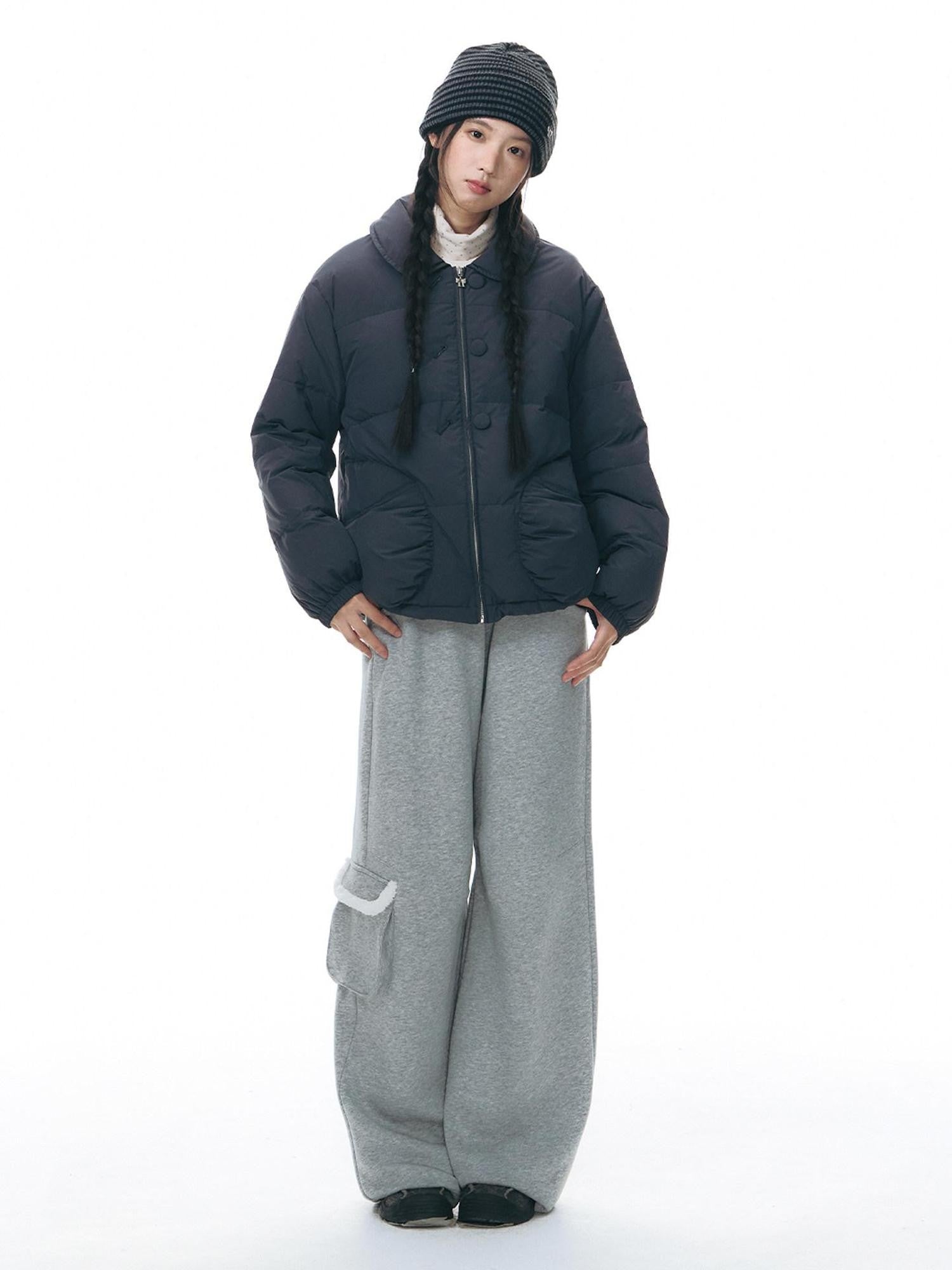 NAPSNAPS Gray Asymmetrical Spliced Plush Waist 3D Pockets Women&