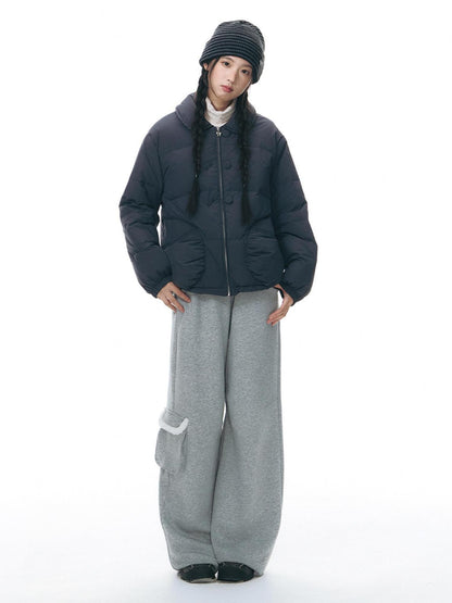 NAPSNAPS Gray Asymmetrical Spliced Plush Waist 3D Pockets Women&