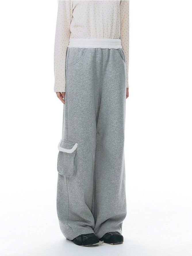 NAPSNAPS Gray Asymmetrical Spliced Plush Waist 3D Pockets Women&