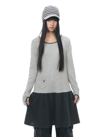 NAPSNAPS Gray Black Paneled Crewneck Knit Women&