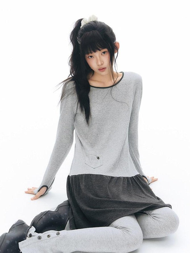 NAPSNAPS Gray Black Paneled Crewneck Knit Women&