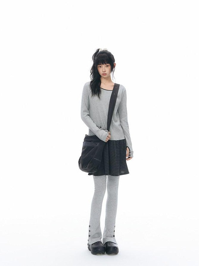 NAPSNAPS Gray Black Paneled Crewneck Knit Women&