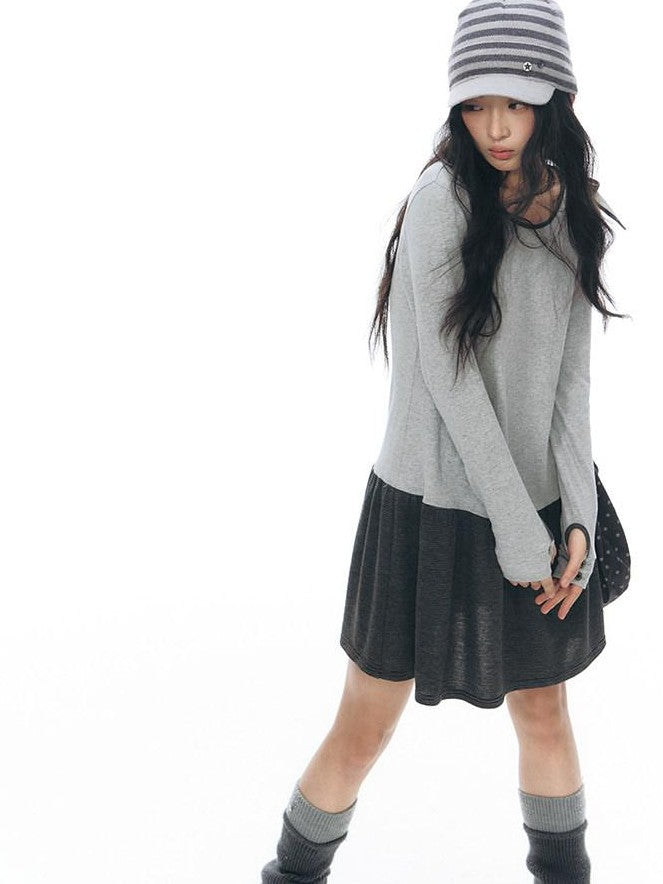 NAPSNAPS Gray Black Paneled Crewneck Knit Women&