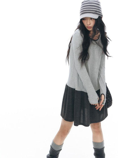 NAPSNAPS Gray Black Paneled Crewneck Knit Women&