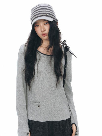 NAPSNAPS Gray Black Paneled Crewneck Knit Women&
