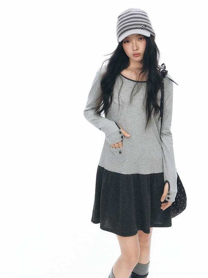 NAPSNAPS Gray Black Paneled Crewneck Knit Women&