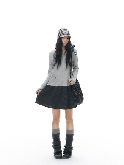 NAPSNAPS Gray Black Paneled Crewneck Knit Women&