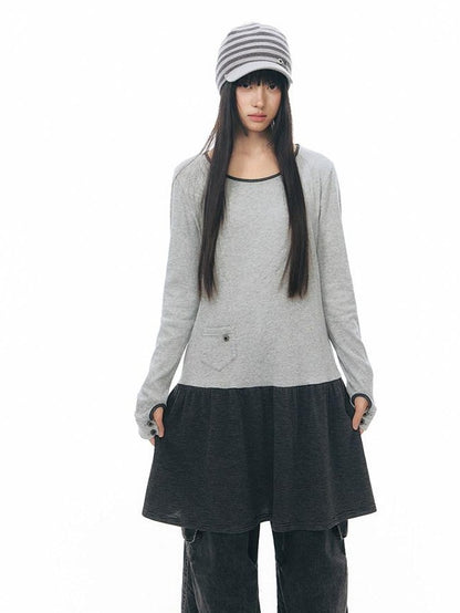 NAPSNAPS Gray Black Paneled Crewneck Knit Women&