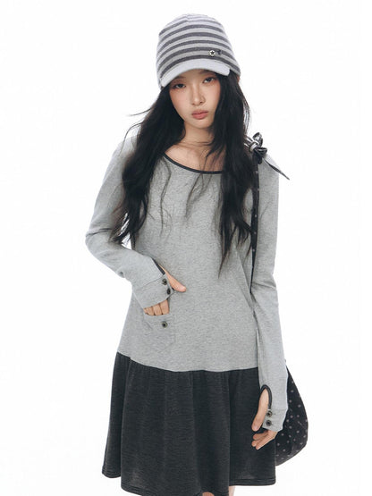 NAPSNAPS Gray Black Paneled Crewneck Knit Women&