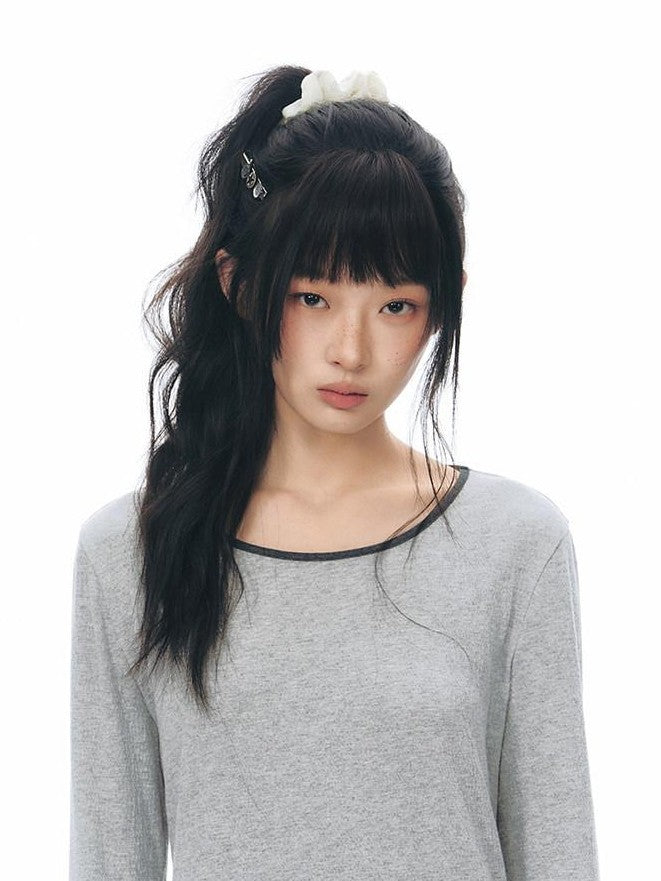 NAPSNAPS Gray Black Paneled Crewneck Knit Women&