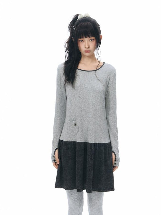 NAPSNAPS Gray Black Paneled Crewneck Knit Women&