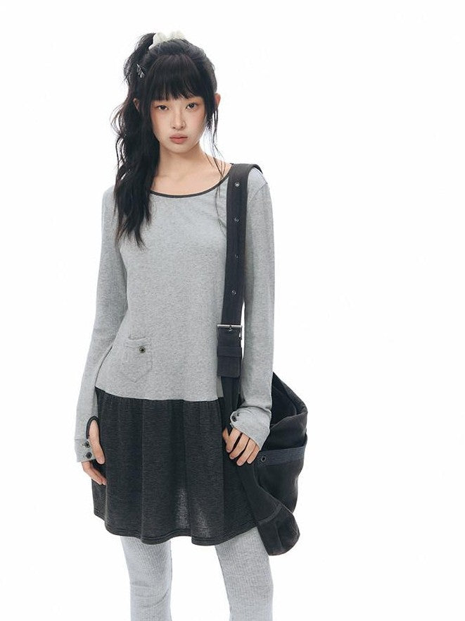 NAPSNAPS Gray Black Paneled Crewneck Knit Women&