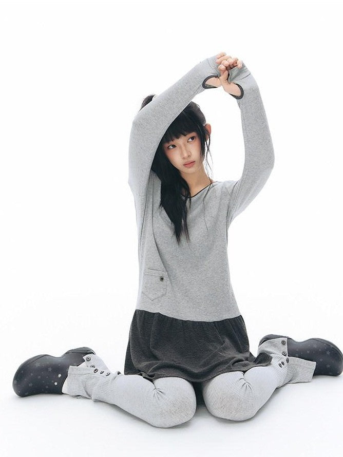 NAPSNAPS Gray Black Paneled Crewneck Knit Women&