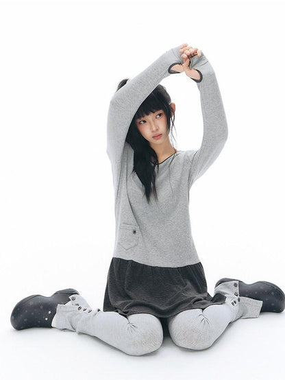 NAPSNAPS Gray Black Paneled Crewneck Knit Women&