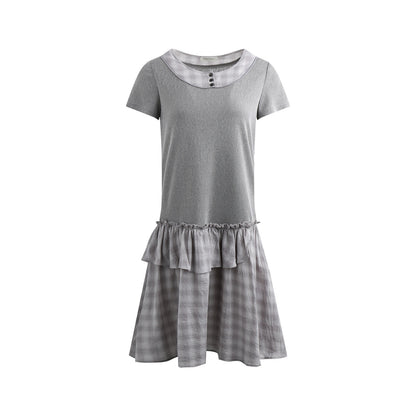 NAPSNAPS_Gray_Brown_Check_Shirt_Collar_Faux_Two_Piece_Puff_Women&