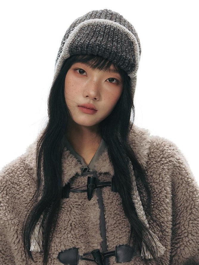 NAPSNAPS Gray Brown Shearling Suede Patch Toggle Scarf Women&