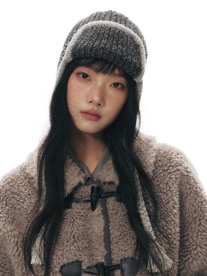 NAPSNAPS Gray Brown Shearling Suede Patch Toggle Scarf Women&