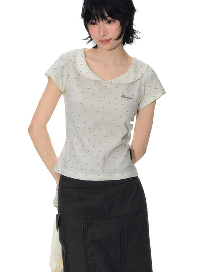 NAPSNAPS Gray Embroidered Polka Doll Collar Slim Waist Women&