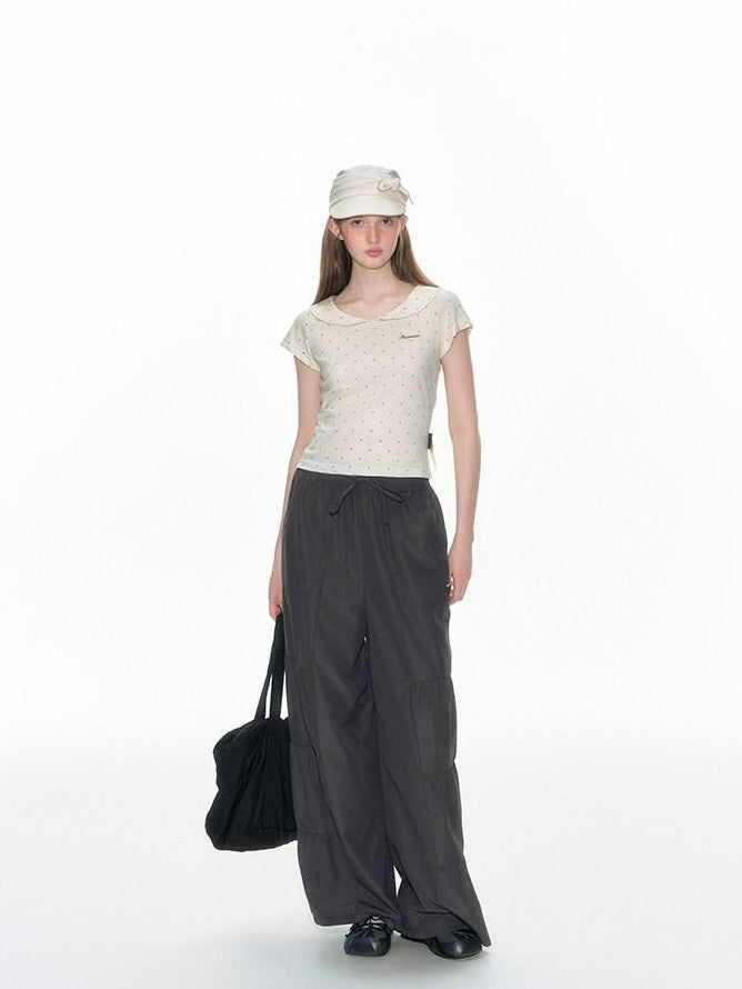 NAPSNAPS Gray Embroidered Polka Doll Collar Slim Waist Women&