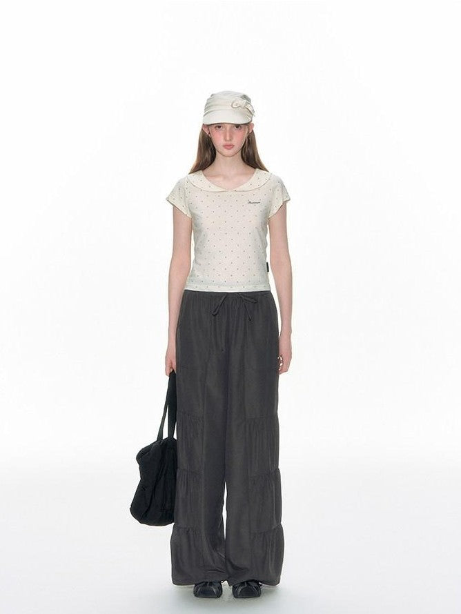 NAPSNAPS Gray Embroidered Polka Doll Collar Slim Waist Women&