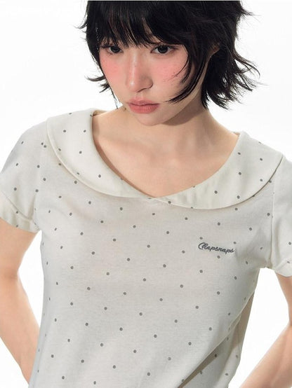 NAPSNAPS Gray Embroidered Polka Doll Collar Slim Waist Women&
