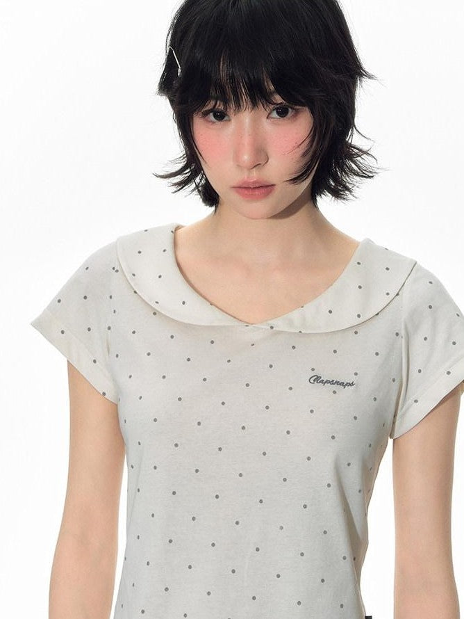 NAPSNAPS Gray Embroidered Polka Doll Collar Slim Waist Women&