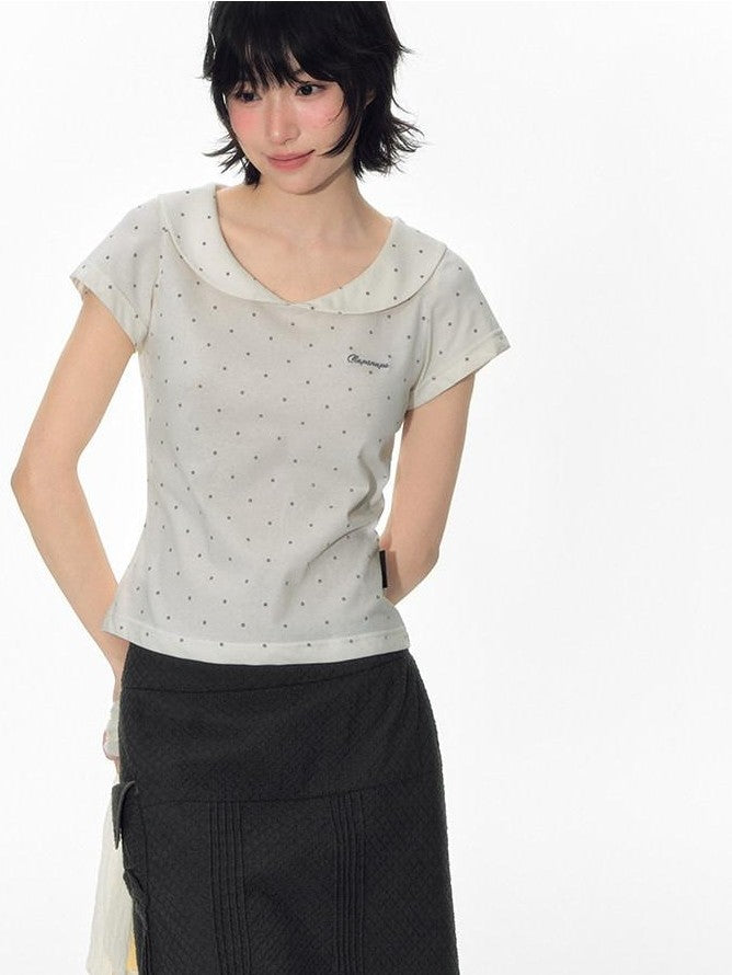NAPSNAPS Gray Embroidered Polka Doll Collar Slim Waist Women&